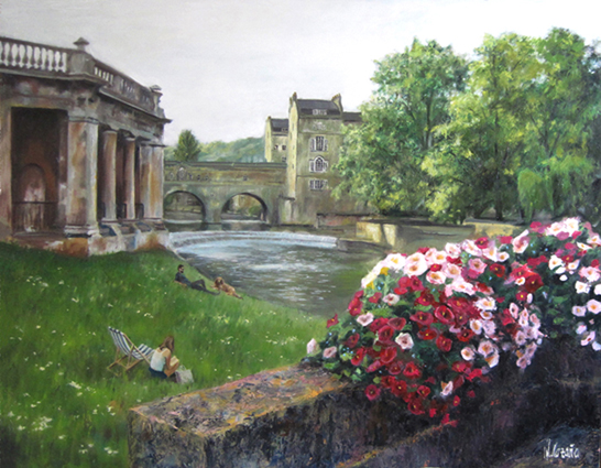 Oil painting about Bath, England. By the spanish artist Miquel Cazanya